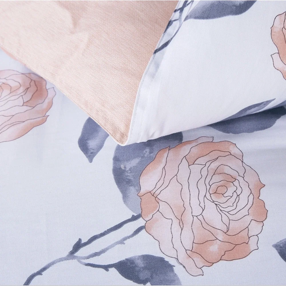 Muna Rose Pink/Gray 100% Cotton Reversible Comforter‎ Set King Cottage Cozy